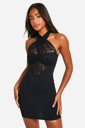 Bengaline Lace Mix Mini Dress black