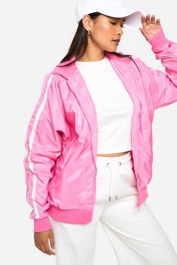 Stripe Detail Funnel Neck Jacket pink