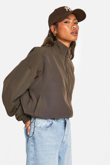 Cropped Funnel Neck Bomber Jacket olive