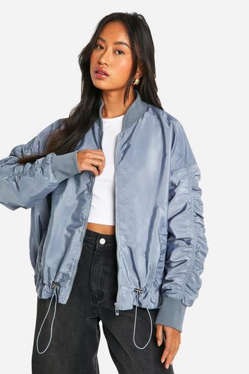 Ruched Sleeve Bomber Jacket grey