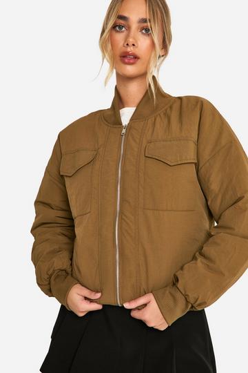 Rib Detail Nylon Bomber Jacket sage