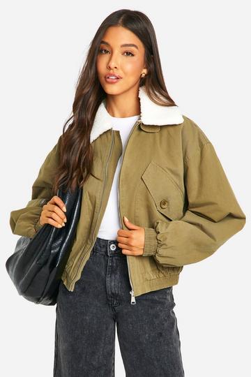 Borg Collar Bomber Jacket khaki