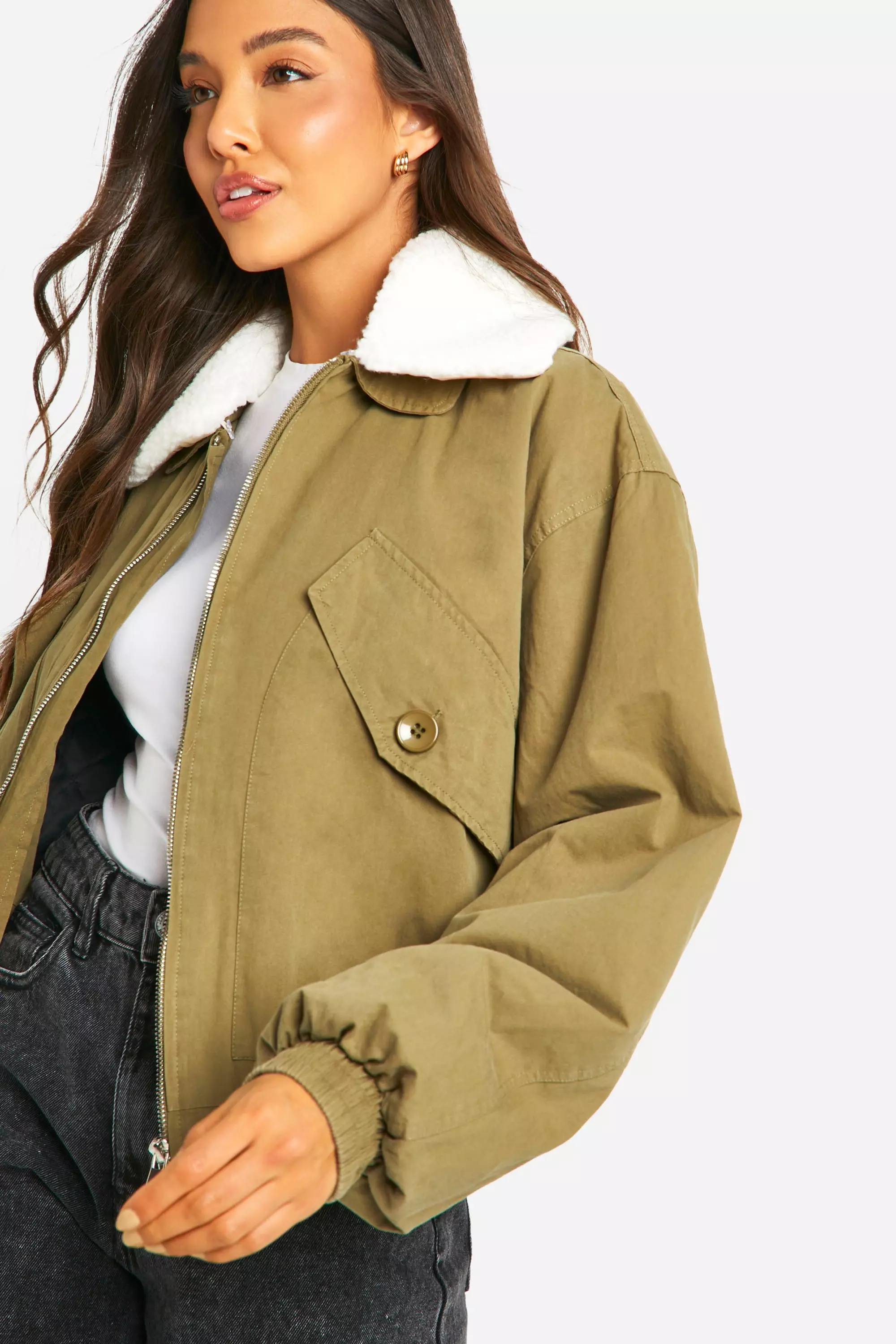 Borg collar bomber jacket sales