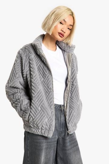 Oversized Faux Fur Jas Met Textuur grey