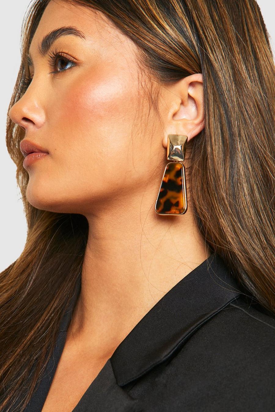 Gold Tortoise Shell Drop Earrings  image number 1