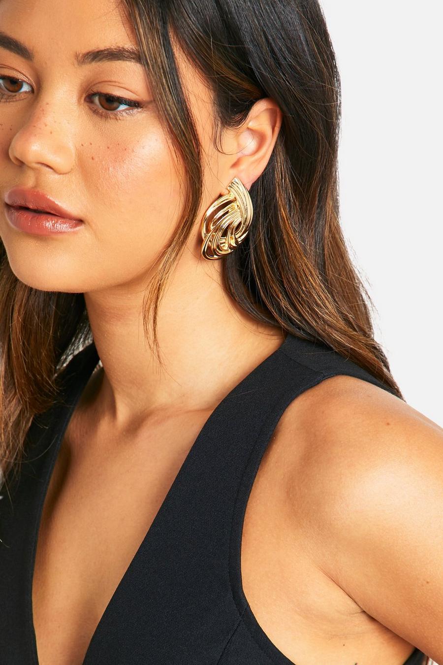Gold Statement Twist Earrings  image number 1