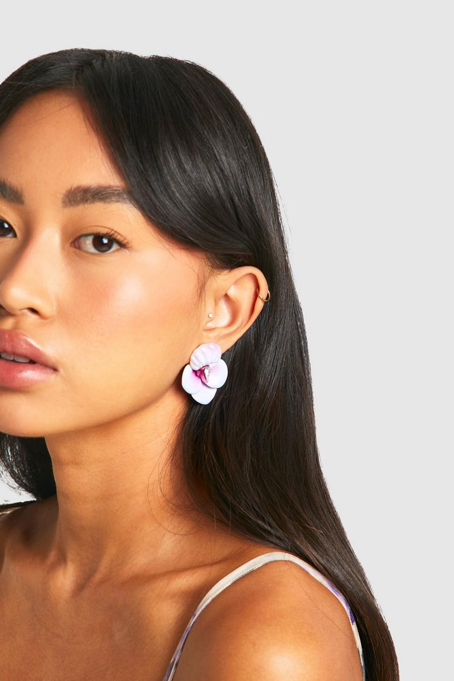 Purple Orchid Statement Earrings  image number 1