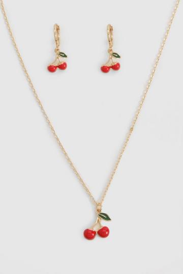 Cherry Earring & Necklace Set gold