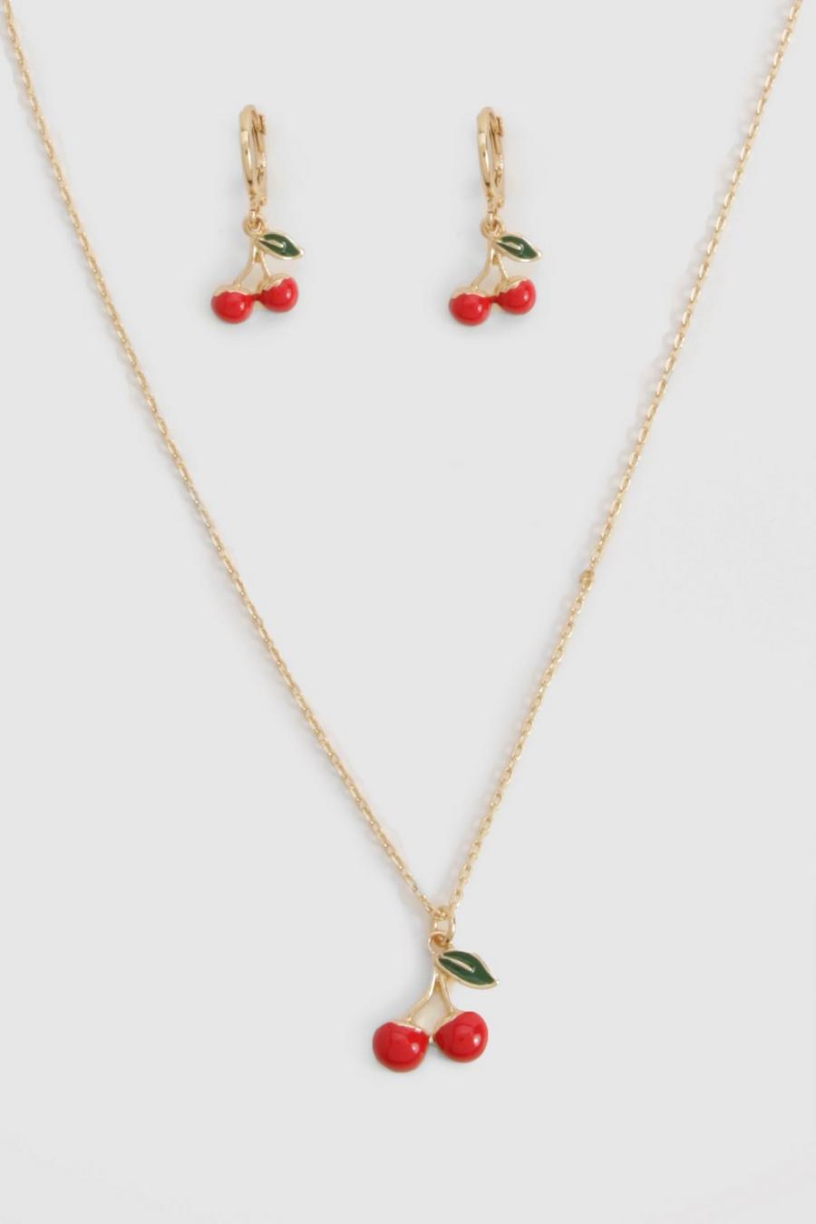 Gold Cherry Earring & Necklace Set 