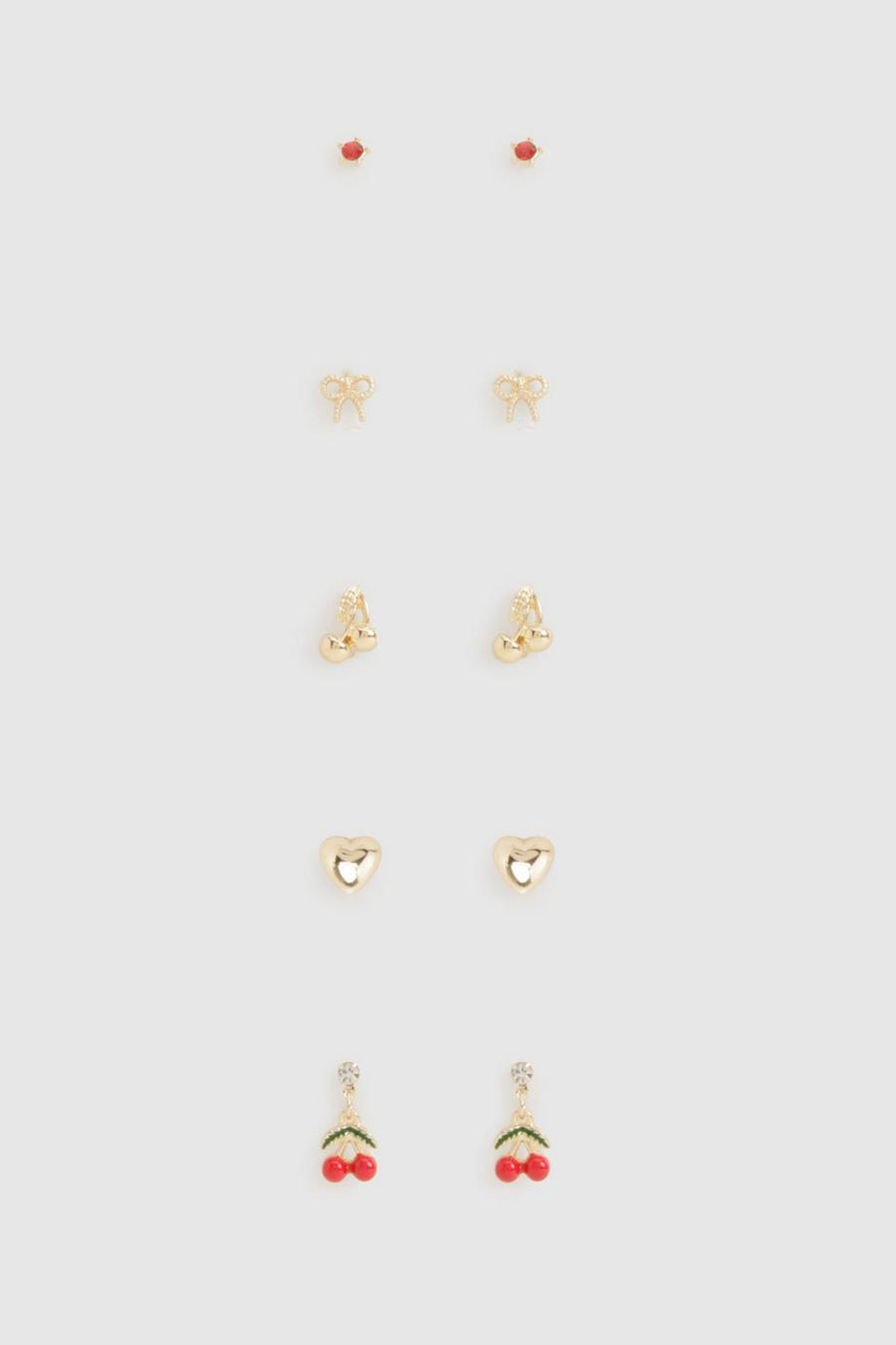 Gold Cherry & Bow Earring Multipack  image number 1