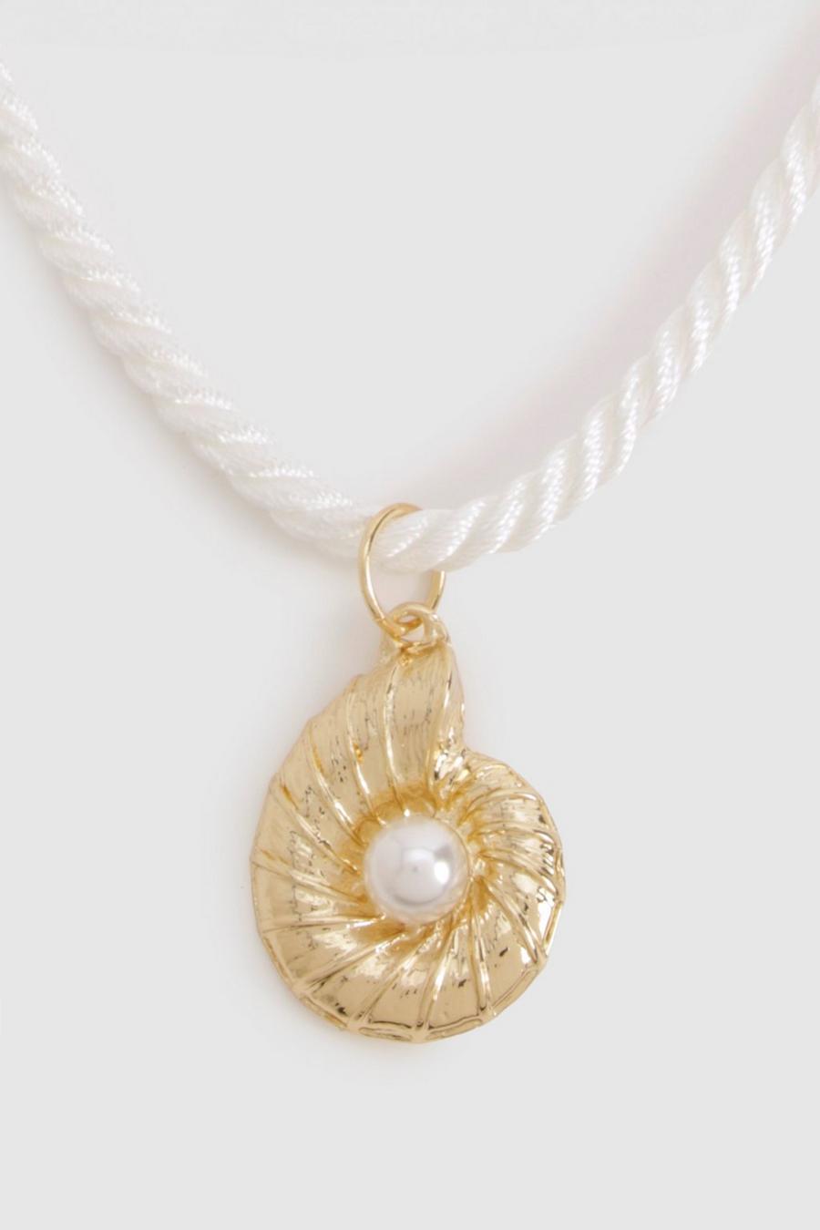 White Seashell Charm Rope Necklace  image number 1