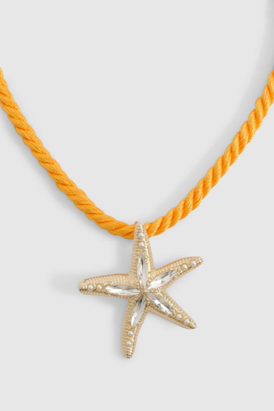 Orange Starfish Charm Rope Necklace 