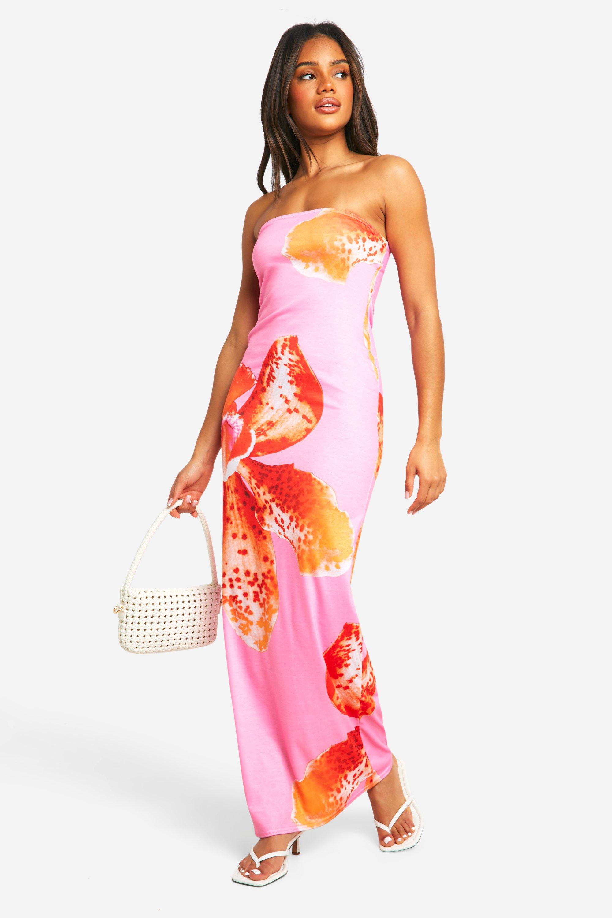 Floral Bandeau Maxi Dress boohoo NO