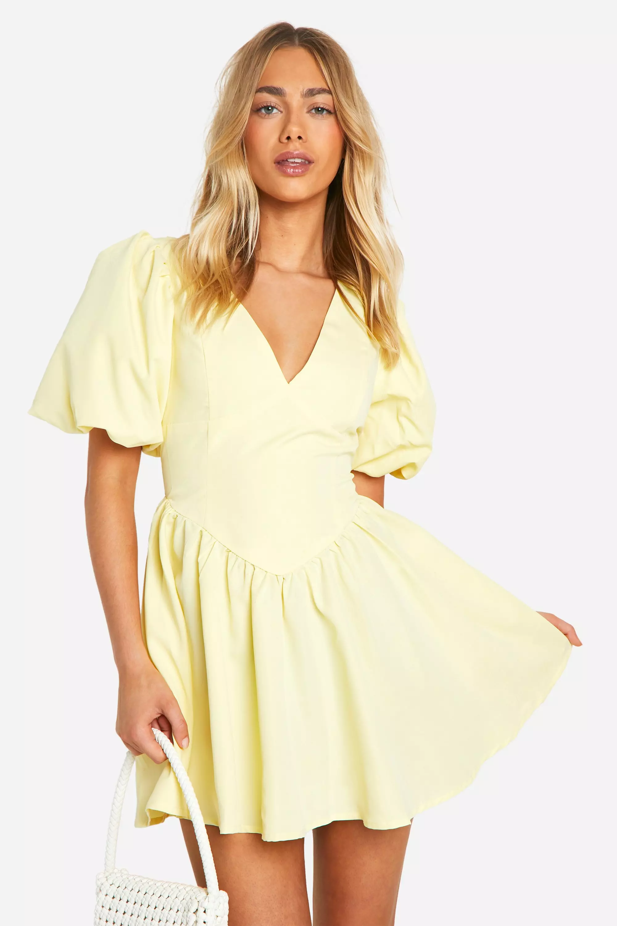 Puff Sleeve Dropped Waist Smock Dress