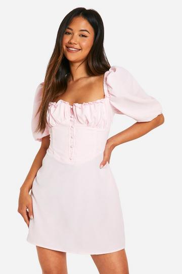 Pink Puff Sleeve Smock Dress