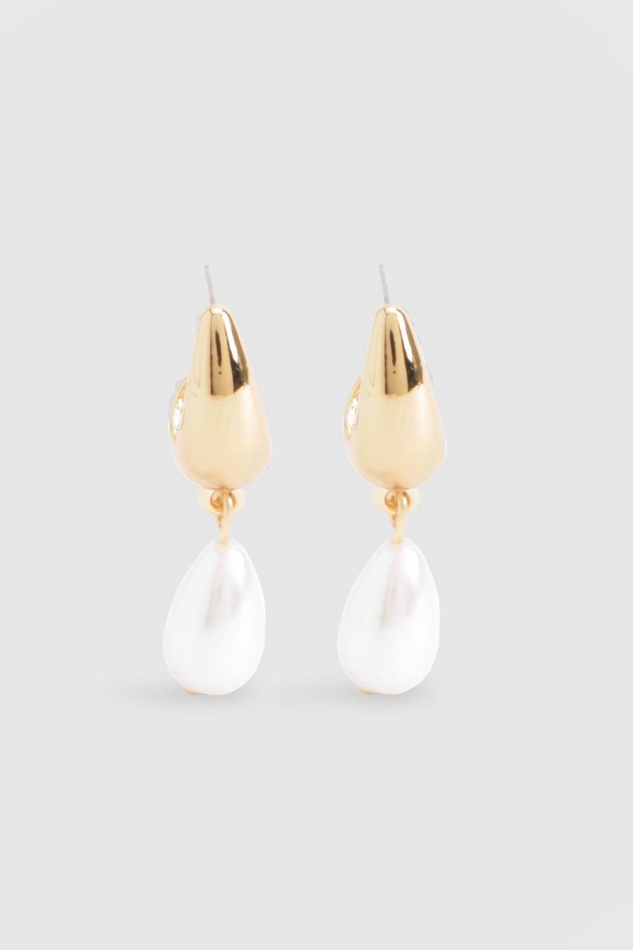 Gold Tear Drop Pearl  Earrings  image number 1