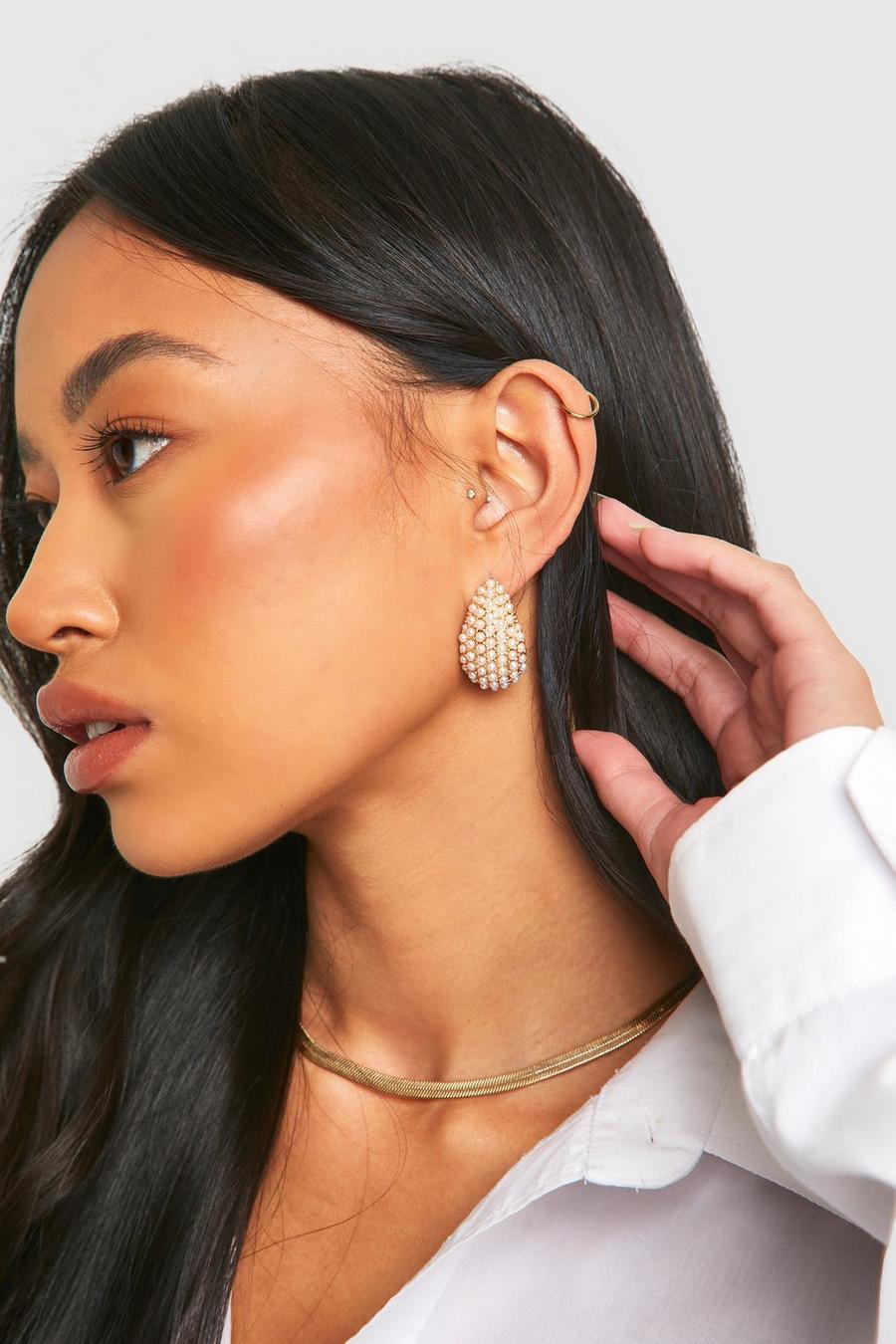 Gold Chunky Pearl Embellished Earrings 