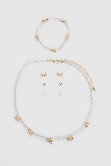 Pearl & Bow 5 piece Jewellery Set pearl