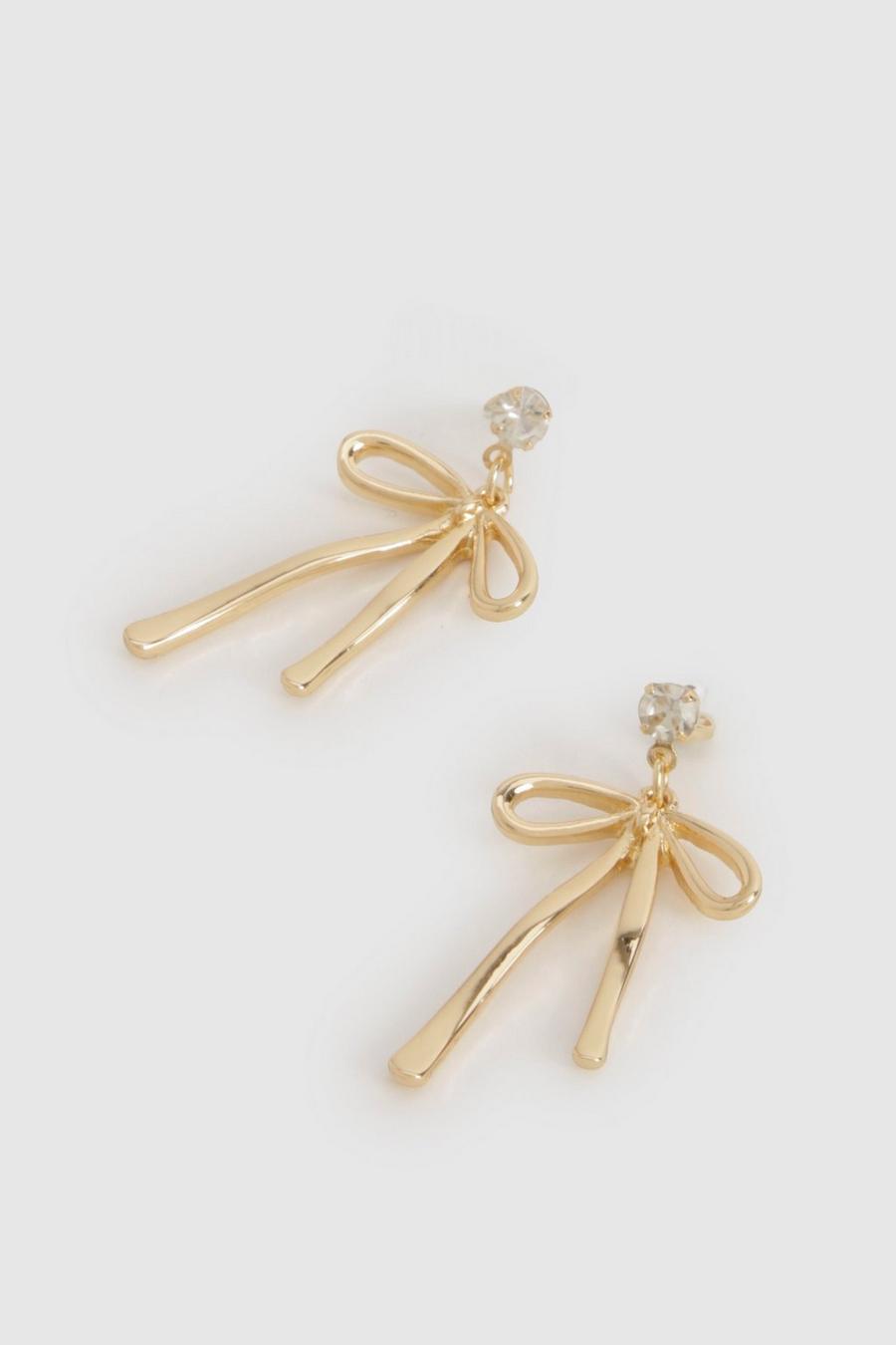 Gold Embellished Bow Earrings  image number 1