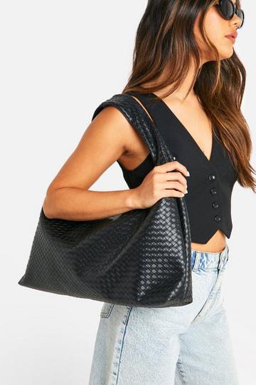 Oversized Woven Tote Bag black