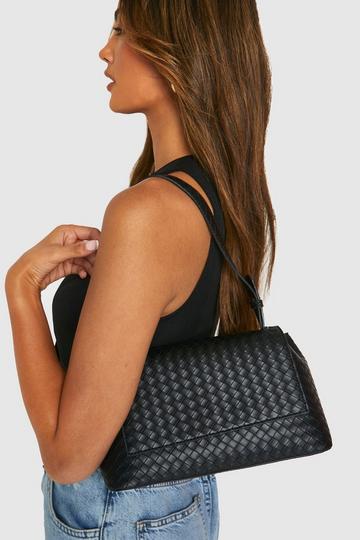 Fold Over Woven Shoulder Bag black