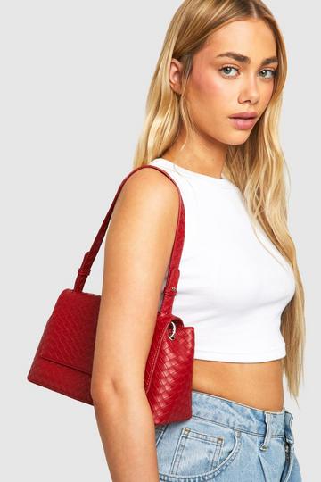 Red Fold Over Woven Shoulder Bag