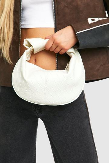 White Mini Woven Knot Handle Grab Bag