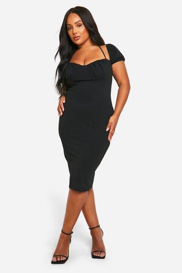 Plus Puff Sleeve Midi Dress black