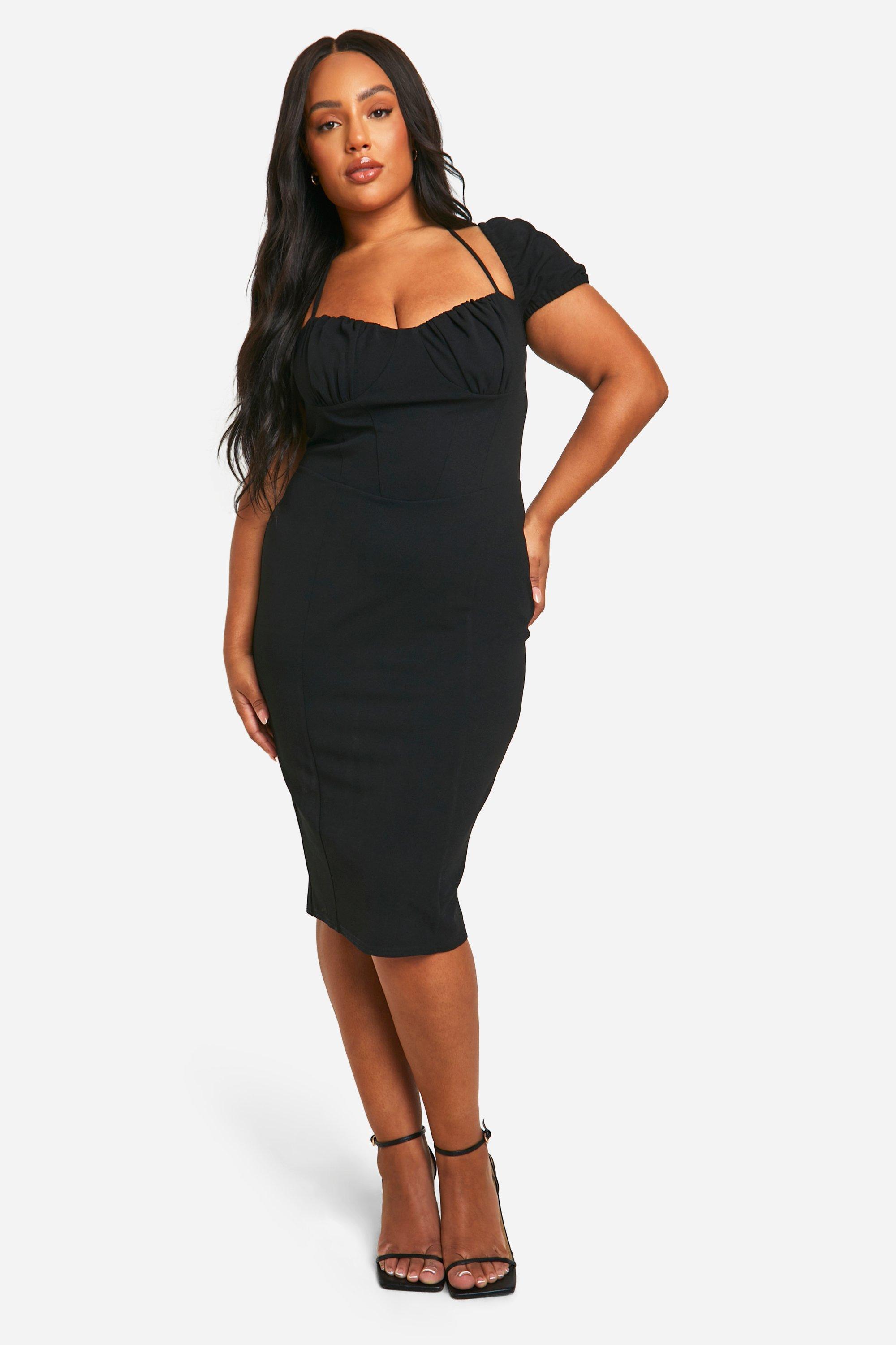 Plus Puff Sleeve Midi Dress