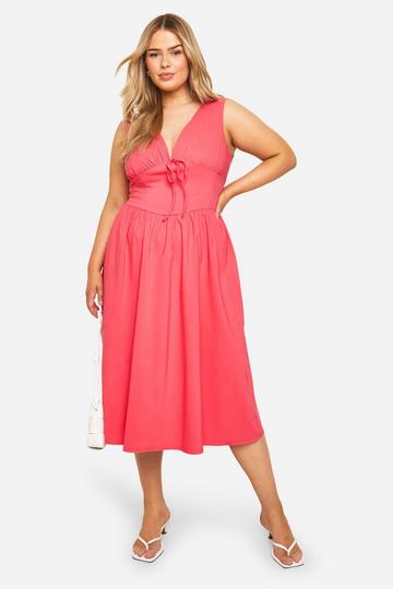 Pink Plus Bengaline Plunge Corset Midi Skater Dress