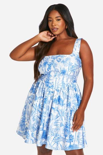 Blue Plus Bengaline Porcelain Corset Skater Dress