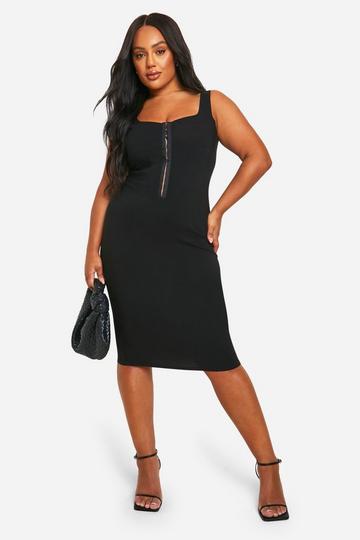 Plus Corset Bengaline Strappy Bodycon Dress black