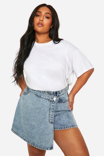 Plus Washed Denim Skort acid wash light blue