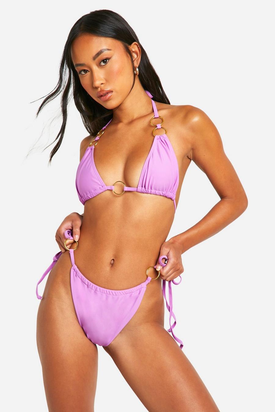 Bright lilac O-rings Wrap Around Triangle Bikini Set image number 1