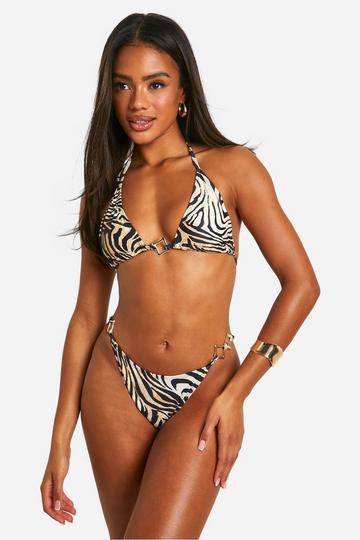 Tiger Gold Trim Triangle Bikini Set black