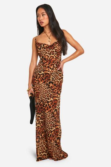 Multi Leopard Cowl Neck Beach Maxi Dress