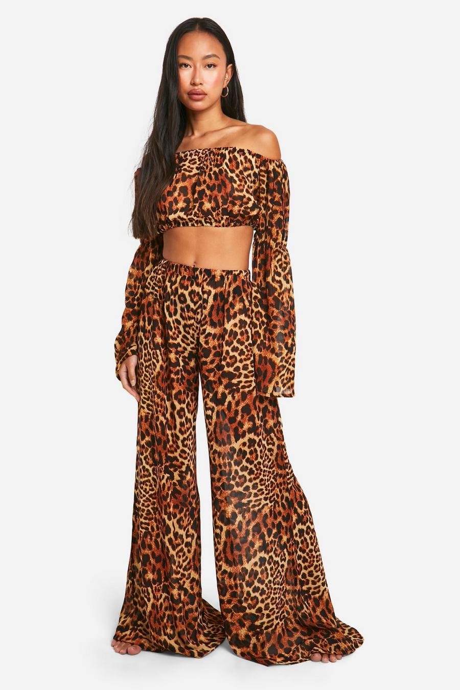 Leopard Wide Leg Palazzo Beach Trousers image number 1
