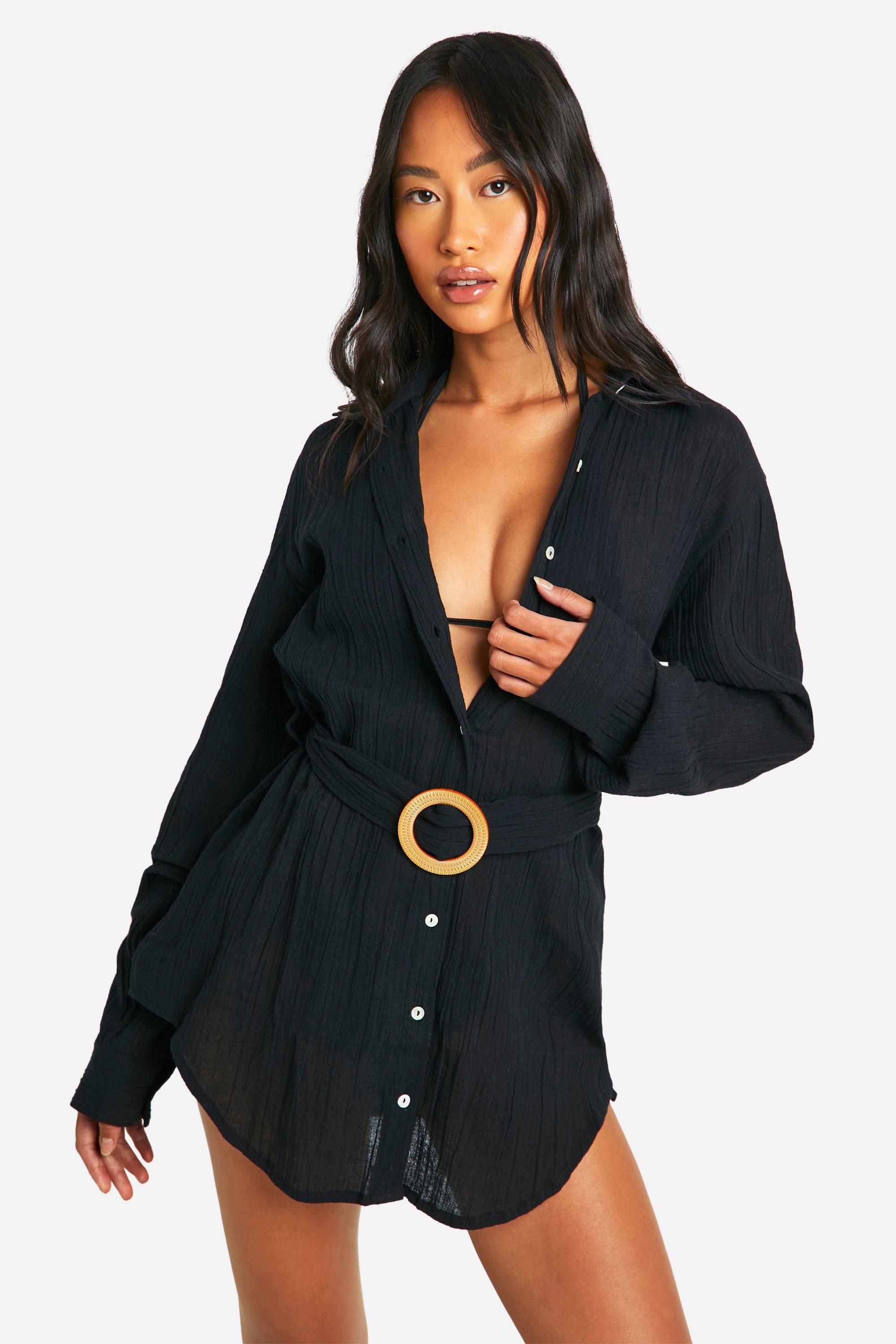 Crinkle Belted Beach Shirt Dress | boohoo Crinkle Belted Beach Shirt Dress | boohoo