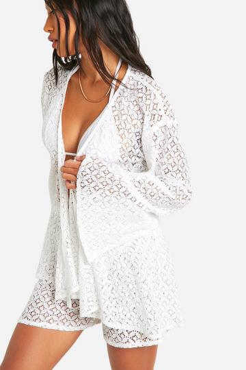 Strand Set Met Kanten Blouse Met Strik En Shorts white