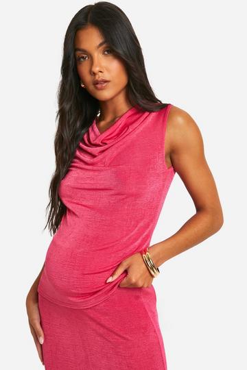 Maternity Slinky Cowl Neck Sleeveless Top raspberry