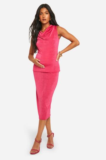 Maternity Acetate Slinky Midi Bodycon Skirt raspberry