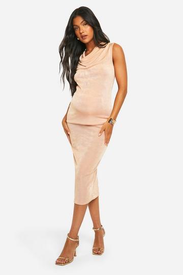 Maternity Acetate Slinky Midi Bodycon Skirt gold