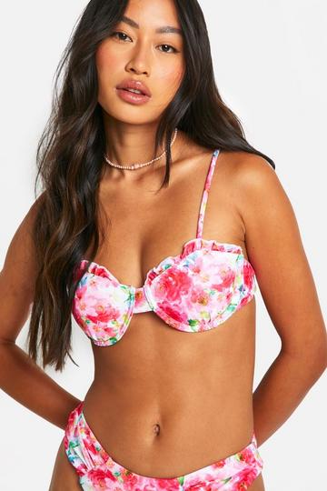 Floral Ruffle Underwired Bikini Top pink