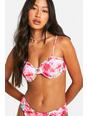 Pink Floral Ruffle Underwired Bikini Top