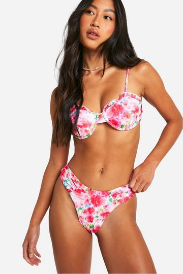 Floral High Leg Bikini Brief pink