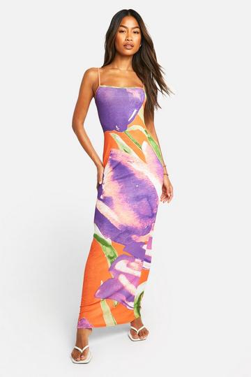 Textured Sheer Floral Strappy Maxi Dress multi