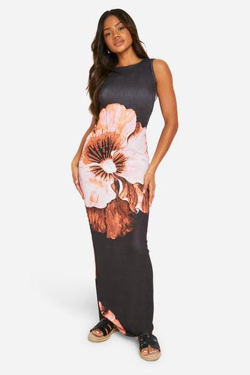 Textured Sheer Floral Open Back Maxi Dress black