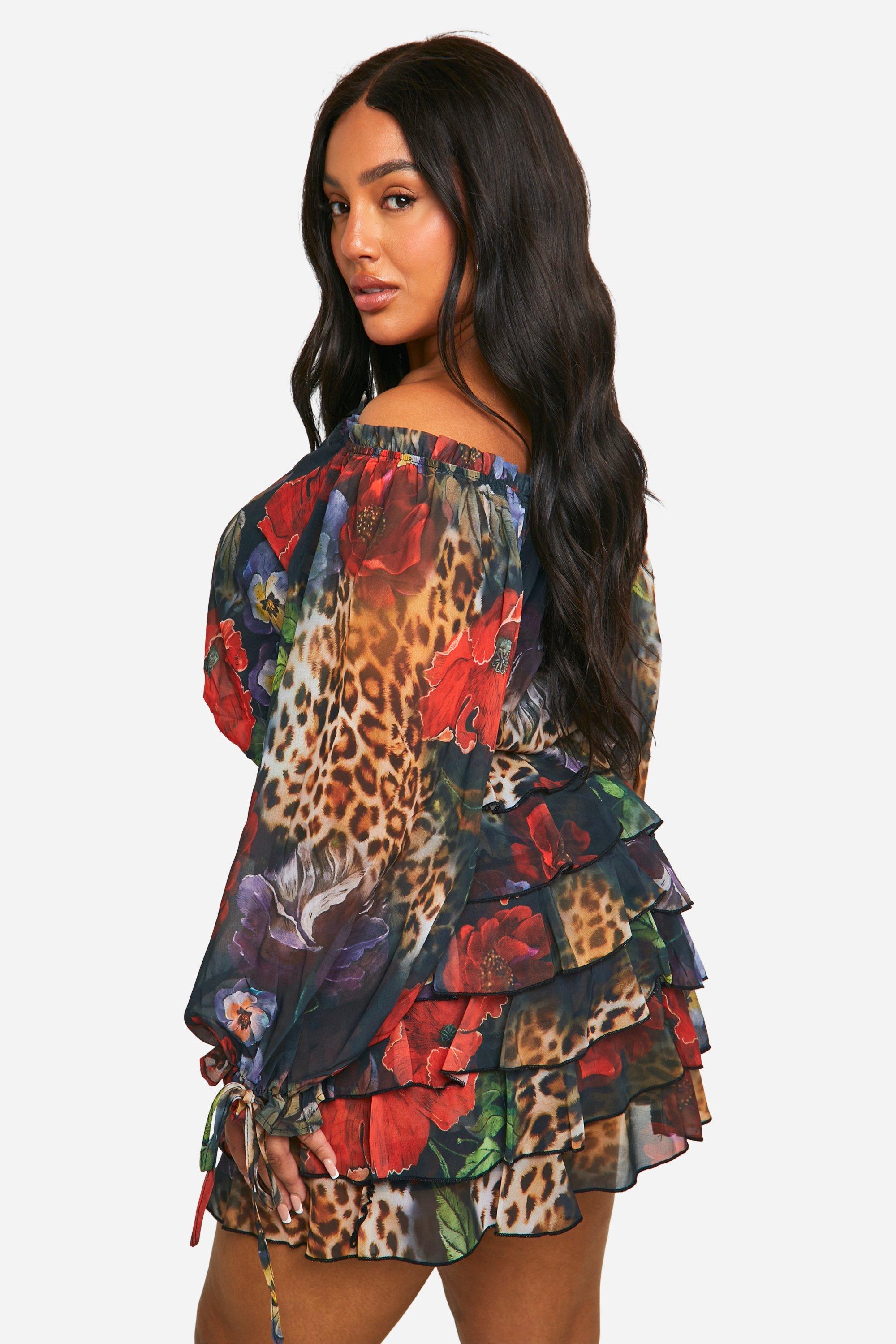 Molly Smith Plus Animal Chiffon Ruffle Skirt | boohoo USA