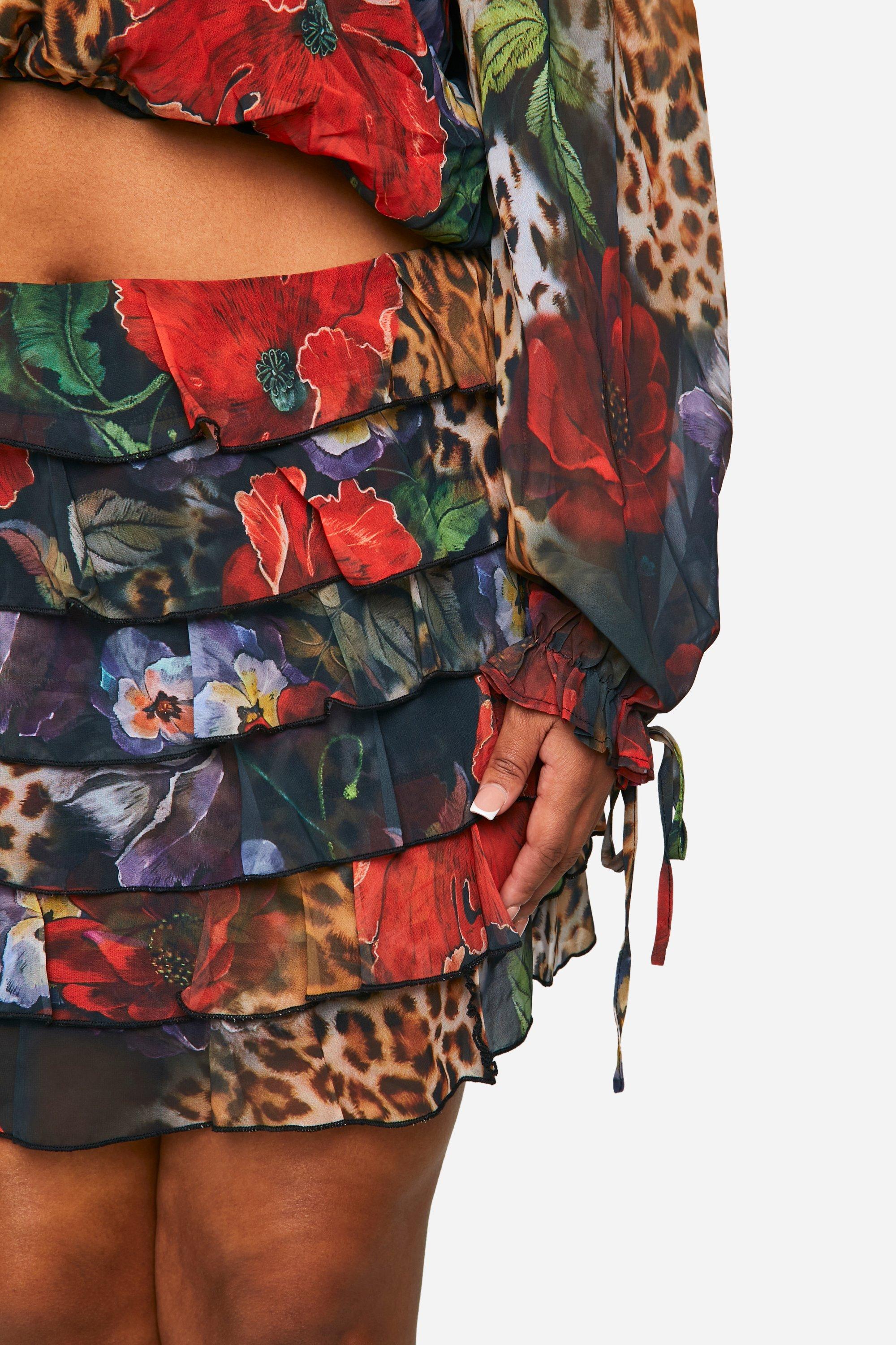 Molly Smith Plus Animal Chiffon Ruffle Skirt | boohoo USA