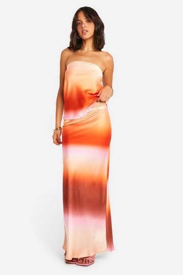 Tonal Ombre Satin Longline Bandeau & Maxi Skirt orange